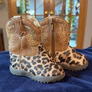 Roper Infant Leopard Print Cowgirl Boots - Brown Zipper Shaft